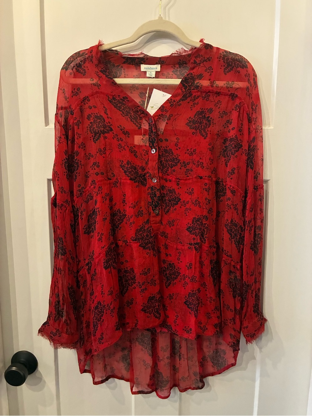 Sundance Red Floral Button-Front Tunic Blouse